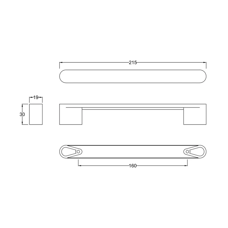 Hudson Reed Handles Chrome Rounded Handle Contemp Brass 30x215x20mm