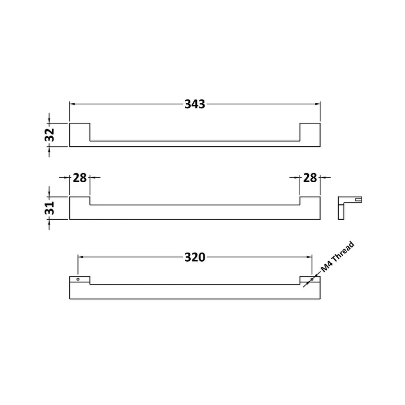 Hudson Reed Handles Square Drop Handle 320mm Contemp Chrome Stainless Steel 343x32x10mm