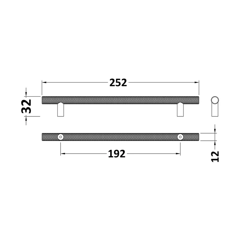 Hudson Reed Handles Knurled Bar Handle 192mm Contemp Matt Black Brass 252x12x32mm