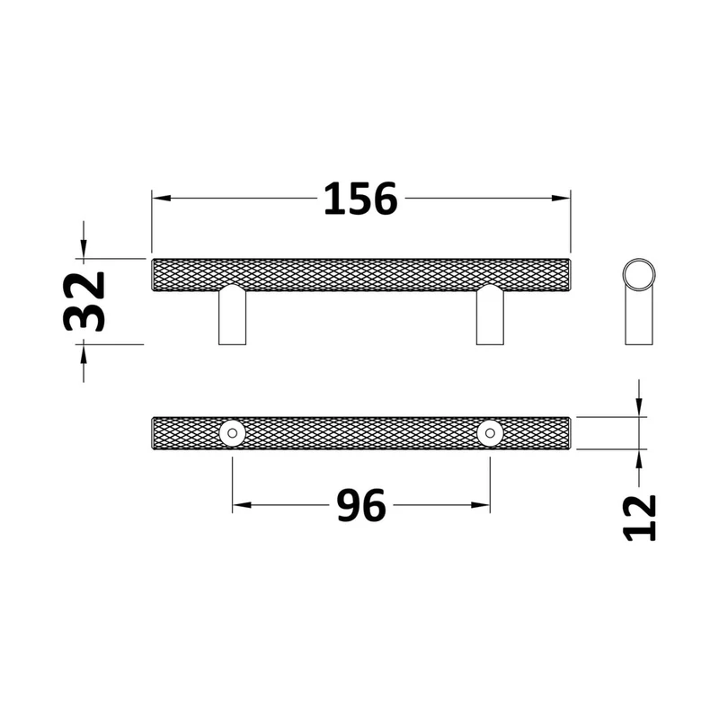 Hudson Reed Handles Knurled Bar Handle 96mm Contemp Chrome Brass 156x12x32mm