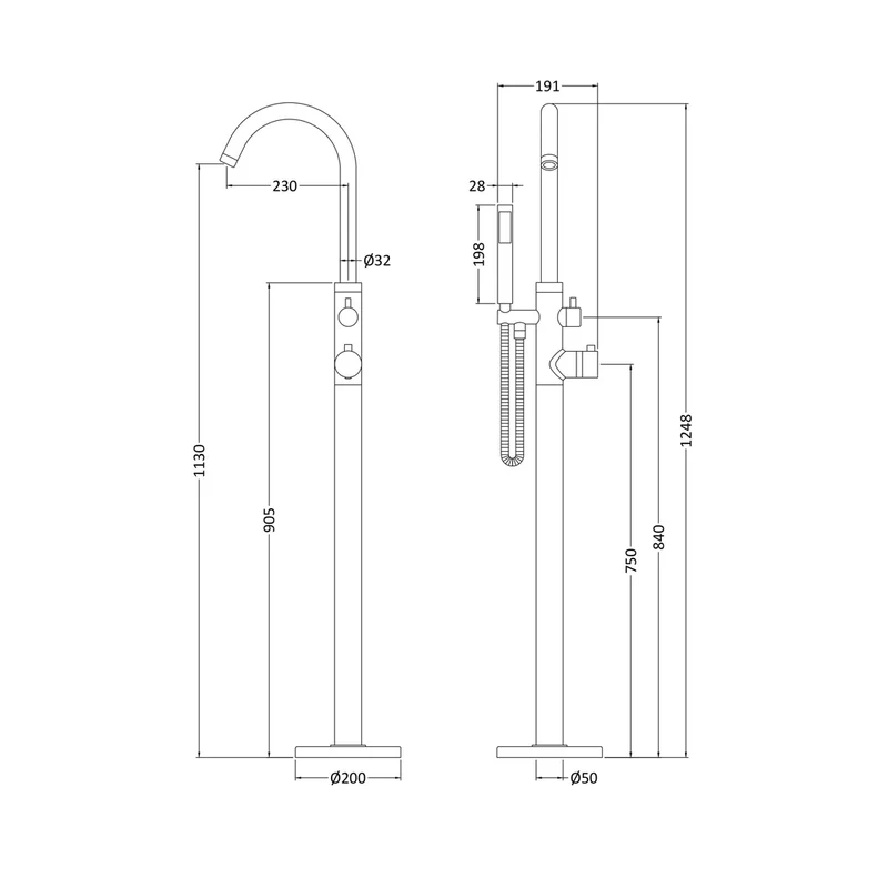 Hudson Reed Bath Shower Mixers Floor Standing Bath Shower Mixer Contemp Chrome Brass,plastic 1248x200x330mm