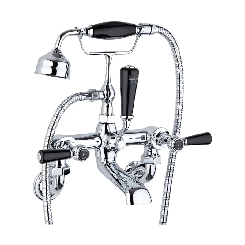 Hudson Reed Topaz Wall Mounted Bath Shower Mixer Trad Chrome Brass 320x350x155mm - BC404HLWM