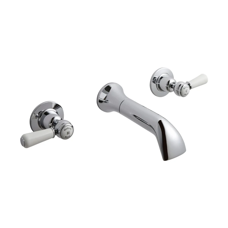 Hudson Reed Topaz Wall Mounted Bath Spout & Stop Taps Trad Chrome Brass - BC309DL