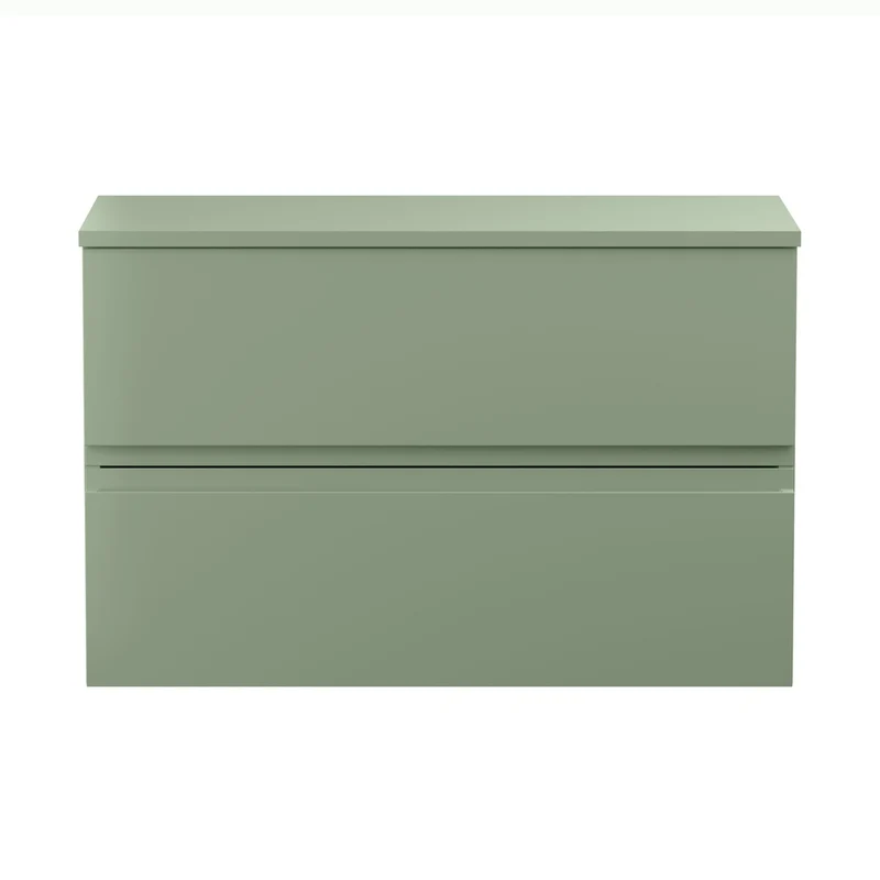 Hudson Reed Urban 800mm Wall Hung 2 Drawer Unit & Worktop Contemp Satin Green MFC Painted Matt 518x810x390mm