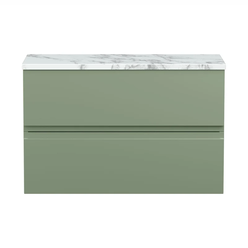 Hudson Reed Urban 800mm Wall Hung 2-drawer Unit & Laminate Worktop Contemp Satin Green MFC Painted Matt 522x810x390mm