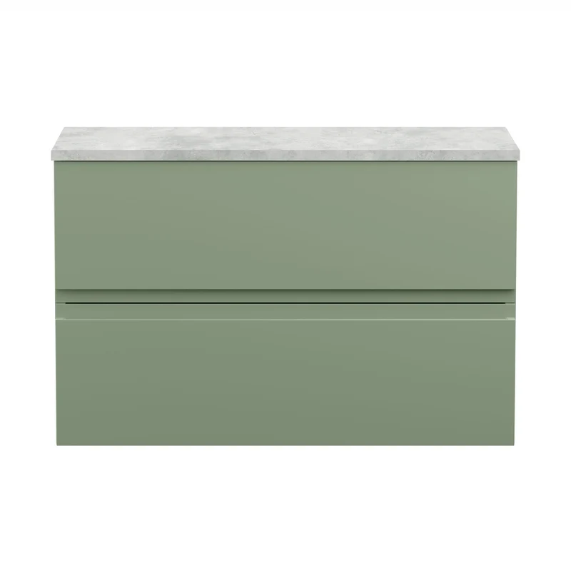 Hudson Reed Urban 800mm Wall Hung 2 Drawer Unit & Laminate Top Contemp Satin Green MFC Painted Matt 522x810x390mm - URB806LBG