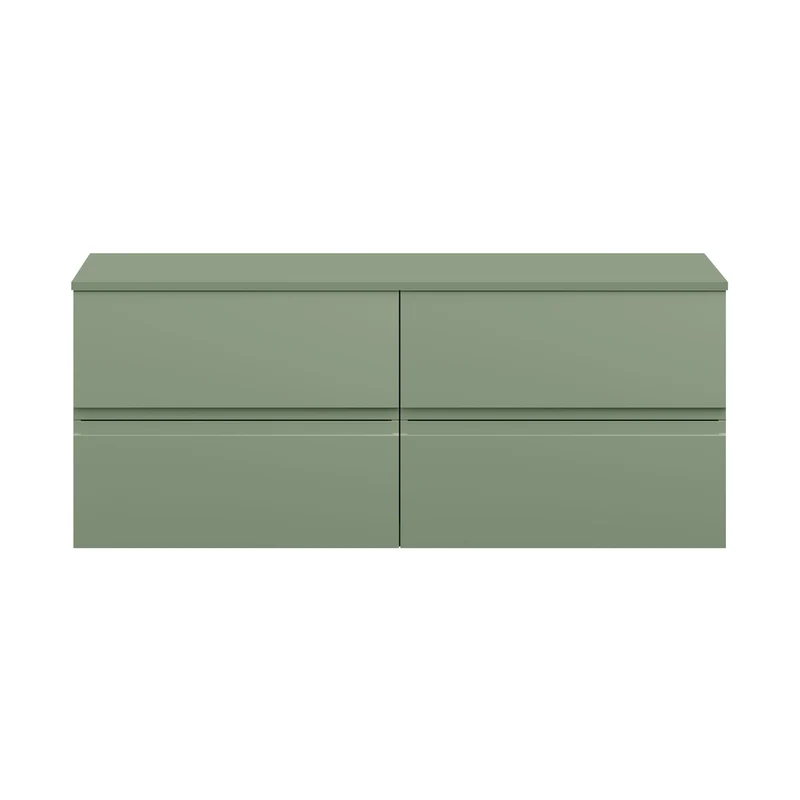 Hudson Reed Urban 1200 Wall Hung 4 Drawer Unit & Worktop Contemp Satin Green MFC Painted Matt 518x1205x390mm