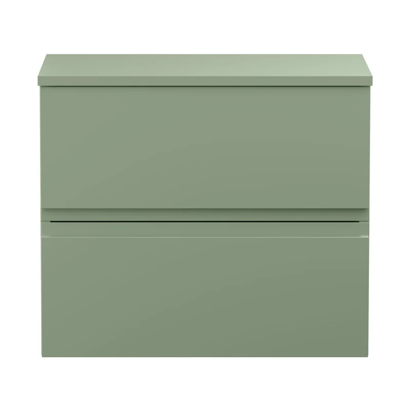 Hudson Reed Urban 600mm Wall Hung 2 Drawer Unit & Worktop Contemp Satin Green MFC Painted Matt 518x610x390mm