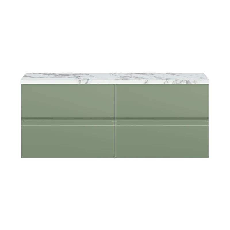 Hudson Reed Urban 1200mm Wall Hung 4-drawer Unit & Laminate Worktop Contemp Satin Green MFC Painted Matt 522x1205x390mm - URB804LCM2