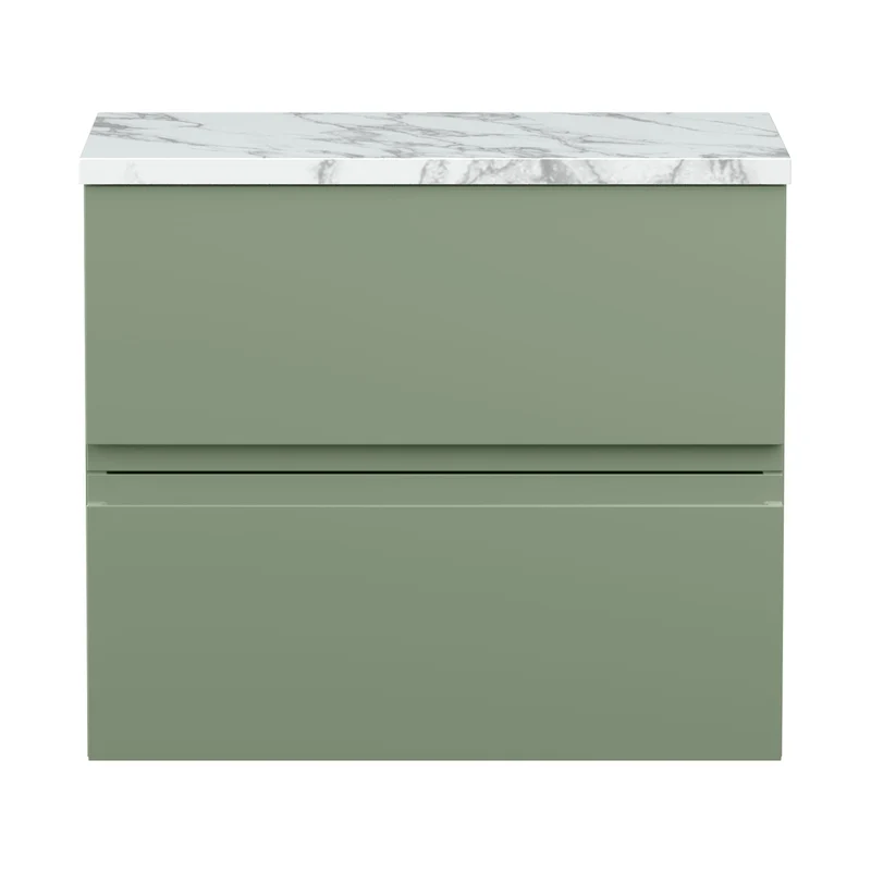 Hudson Reed Urban 600mm Wall Hung 2-drawer Unit & Laminate Worktop Contemp Satin Green MFC Painted Matt 522x610x390mm