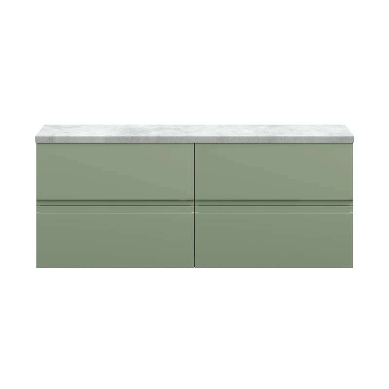 Hudson Reed Urban 1200mm Wall Hung 4-drawer Unit & Laminate Worktop Contemp Satin Green MFC Painted Matt 522x1205x390mm - URB804LBG2