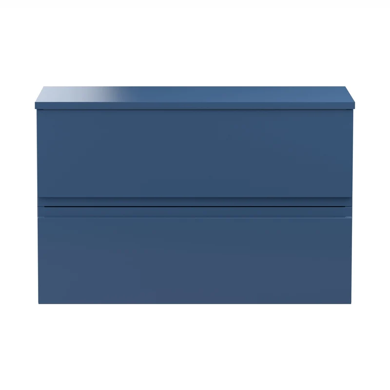 Hudson Reed Urban 800mm Wall Hung 2-drawer Vanity Unit & Worktop Contemp Satin Blue MFC Painted Matt 518x805x390mm