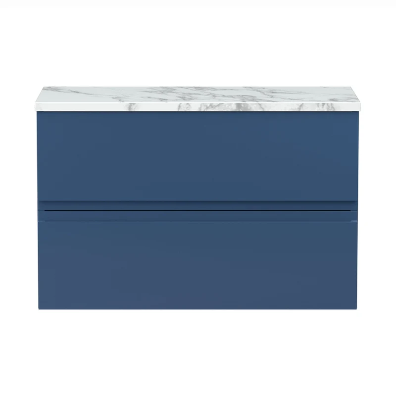 Hudson Reed Urban 800mm Wall Hung 2-drawer Unit & Laminate Worktop Contemp Satin Blue MFC Painted Matt 522x810x390mm