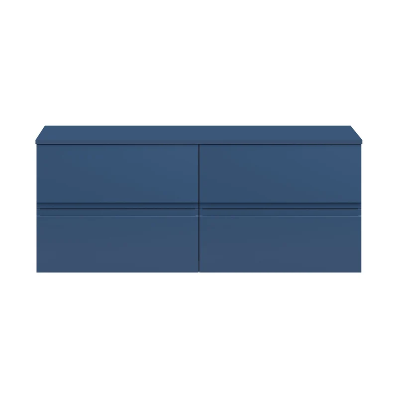 Hudson Reed Urban 1200 Wall Hung 4 Drawer Unit & Worktop Contemp Satin Blue MFC Painted Matt 518x1205x390mm
