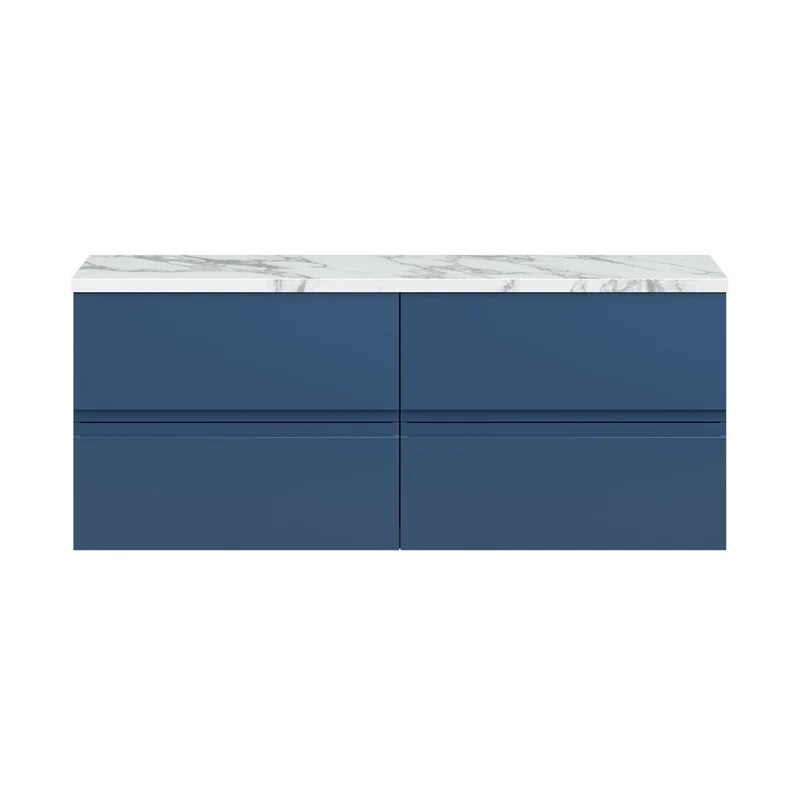Hudson Reed Urban 1200mm Wall Hung 4-drawer Unit & Laminate Worktop Contemp Satin Blue MFC Painted Matt 522x1205x390mm - URB304LCM2