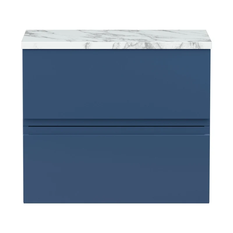 Hudson Reed Urban 600mm Wall Hung 2-drawer Unit & Laminate Worktop Contemp Satin Blue MFC Painted Matt 522x610x390mm