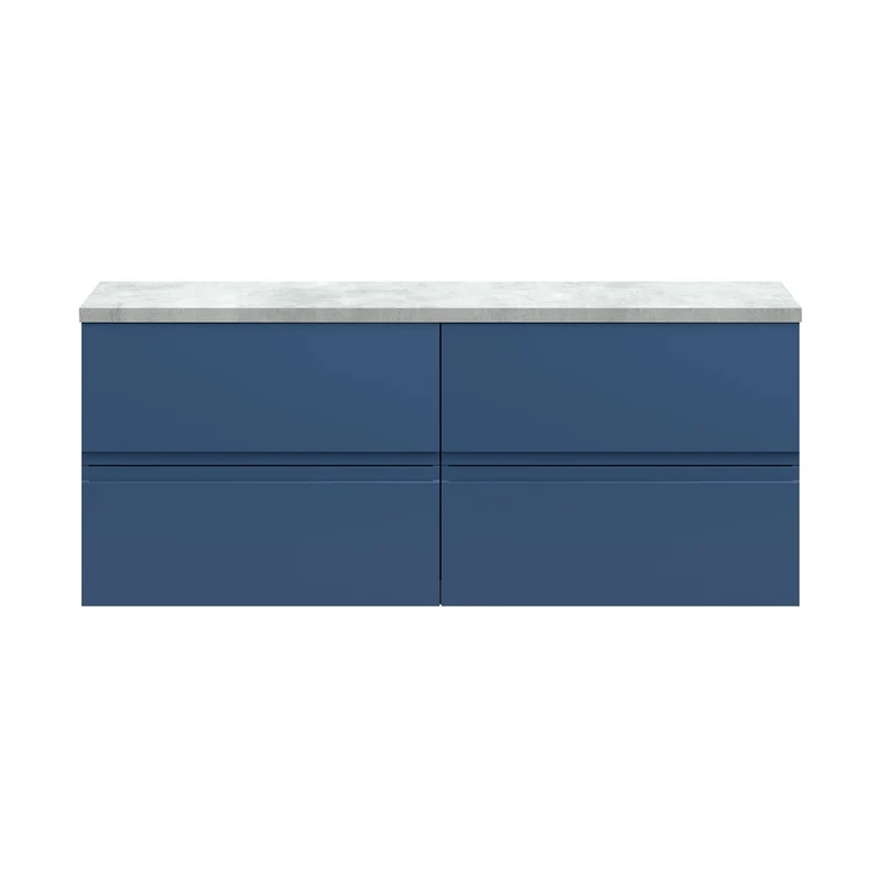 Hudson Reed Urban 1200mm Wall Hung 4-drawer Unit & Laminate Worktop Contemp Satin Blue MFC Painted Matt 522x1205x390mm - URB304LBG2