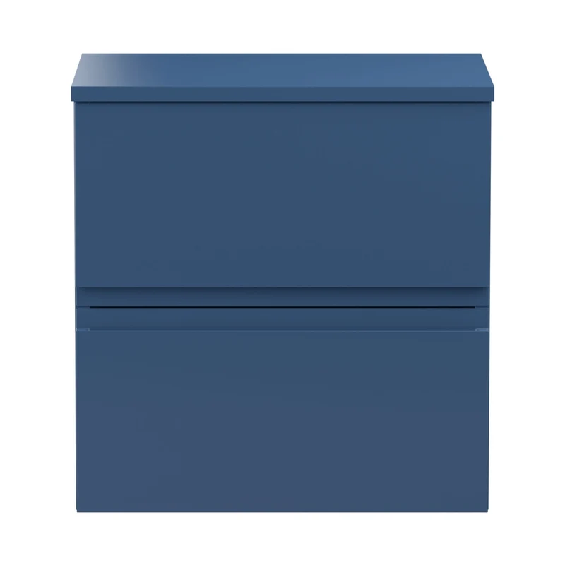 Hudson Reed Urban 500mm Wall Hung 2-drawer Vanity Unit & Worktop Contemp Satin Blue MFC Painted Matt 518x505x390mm