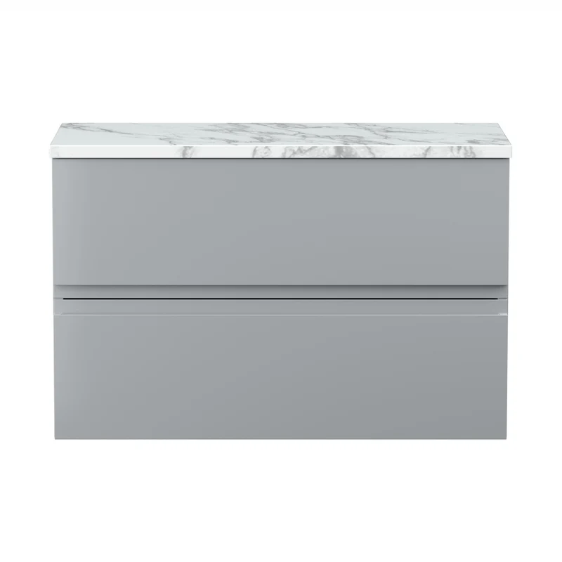 Hudson Reed Urban 800mm Wall Hung 2-drawer Unit & Laminate Worktop Contemp Satin Grey MFC Painted Matt 522x810x390mm