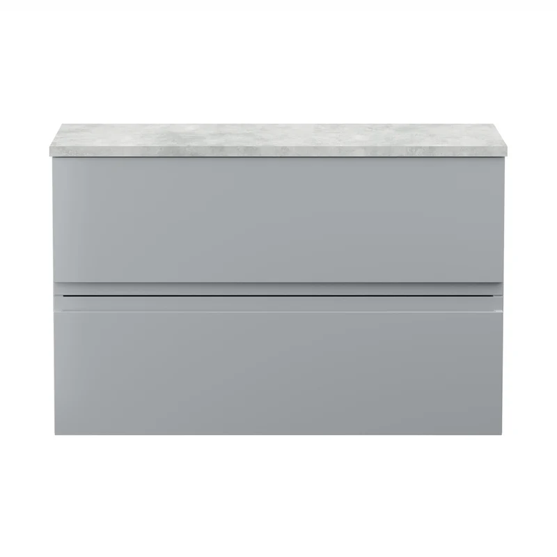 Hudson Reed Urban 800mm Wall Hung 2-drawer Vanity Unit & Laminate Worktop Contemp Satin Grey MFC Painted Matt 522x805x390mm - URB206LBG