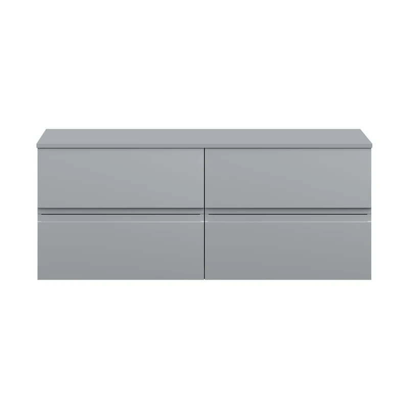 Hudson Reed Urban 1200 Wall Hung 4 Drawer Unit & Worktop Contemp Satin Grey MFC Painted Matt 518x1205x390mm