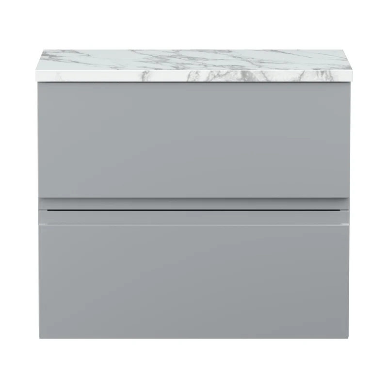 Hudson Reed Urban 600mm Wall Hung 2-drawer Unit & Laminate Worktop Contemp Satin Grey MFC Painted Matt 522x610x390mm