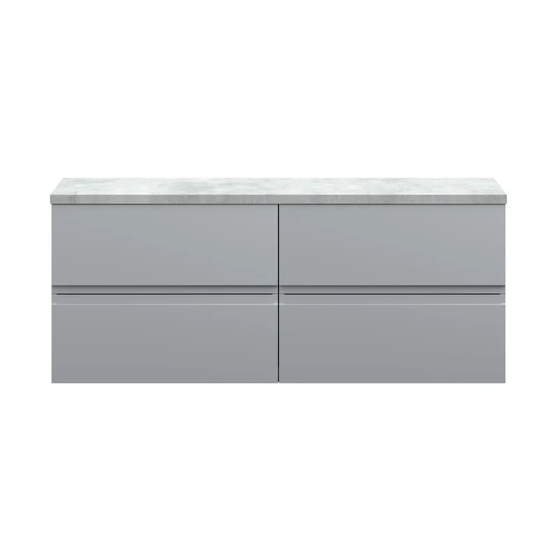 Hudson Reed Urban 1200mm Wall Hung 4-drawer Unit & Laminate Worktop Contemp Satin Grey MFC Painted Matt 522x1205x390mm - URB204LBG2