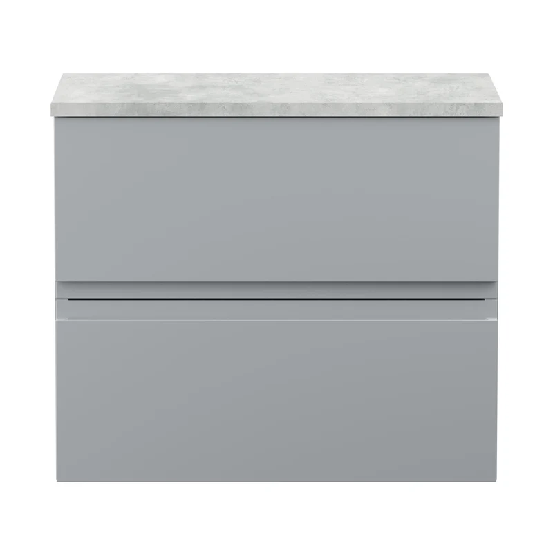 Hudson Reed Urban 600mm Wall Hung 2-drawer Vanity Unit & Laminate Worktop Contemp Satin Grey MFC Painted Matt 522x605x390mm - URB204LBG