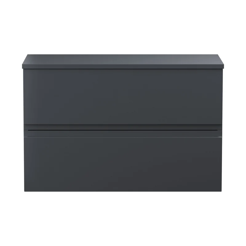 Hudson Reed Urban 800mm Wall Hung 2 Drawer Vanity & Worktop Contemp Soft Black MFC Painted Matt 518x810x390mm