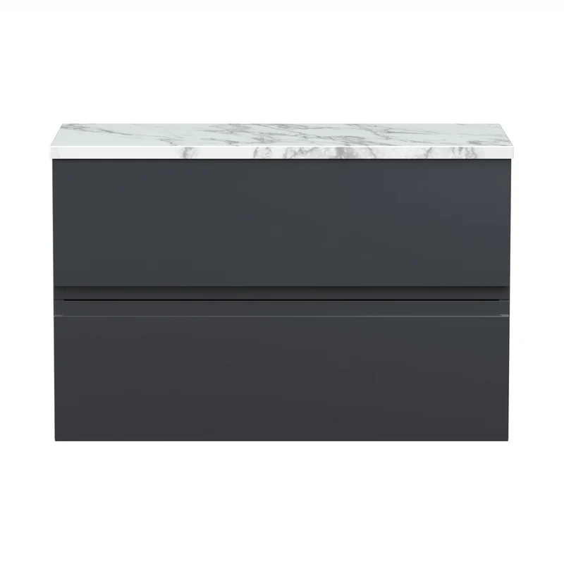 Hudson Reed Urban 800mm Wall Hung 2-drawer Unit & Laminate Worktop Contemp Soft Black MFC Painted Matt 522x810x390mm