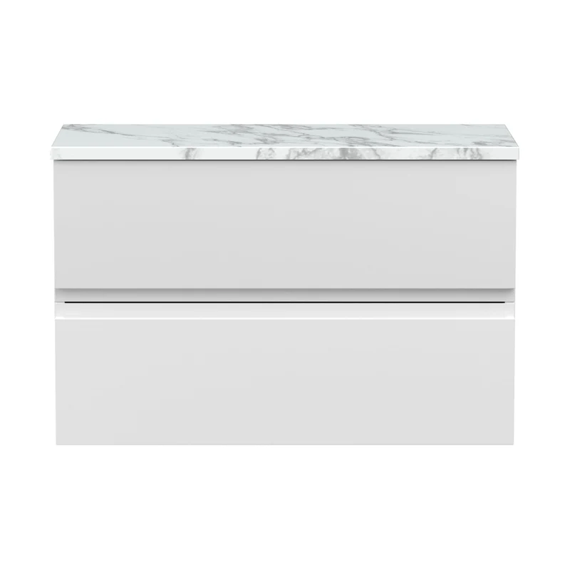 Hudson Reed Urban 800mm Wall Hung 2-drawer Unit & Laminate Worktop Contemp Satin White MFC Painted Matt 522x810x390mm