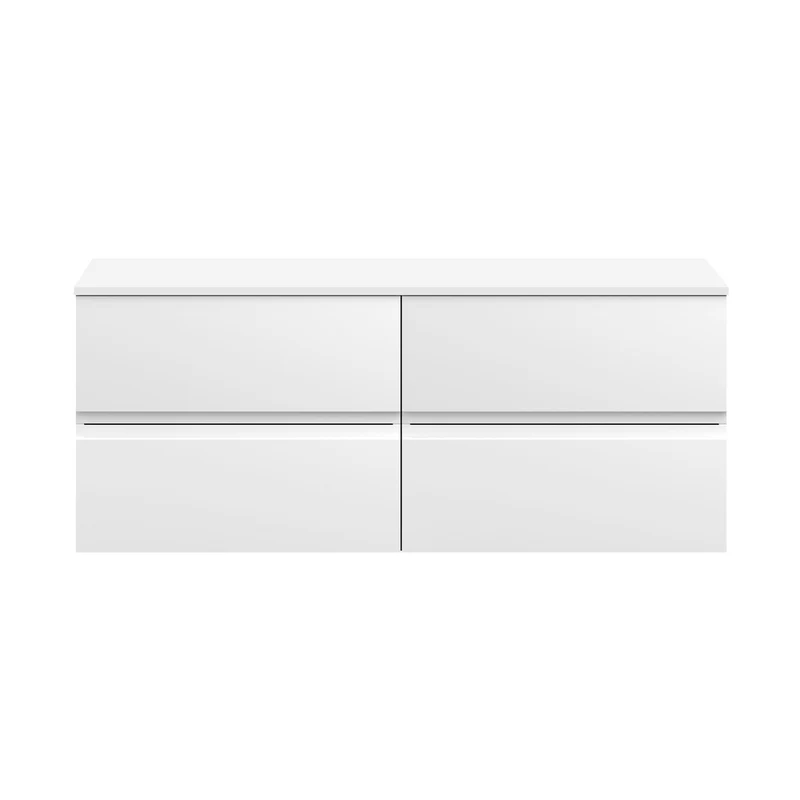 Hudson Reed Urban 1200 Wall Hung 4 Drawer Unit & Worktop Contemp Satin White MFC Painted Matt 518x1205x390mm