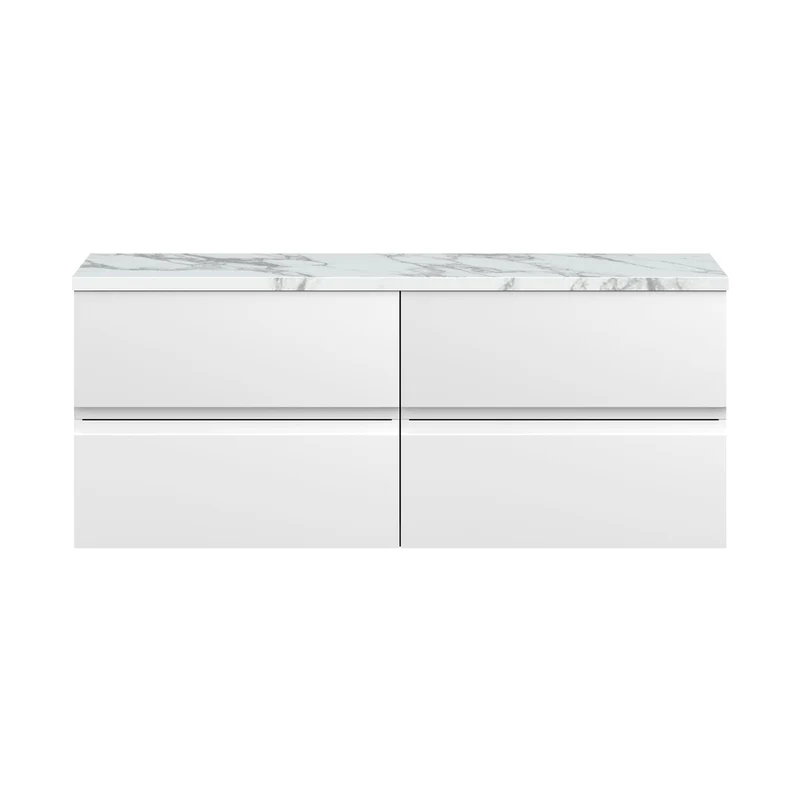 Hudson Reed Urban 1200mm Wall Hung 4-drawer Unit & Laminate Worktop Contemp Satin White MFC Painted Matt 522x1205x390mm - URB104LCM2