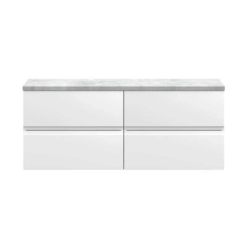 Hudson Reed Urban 1200mm Wall Hung 4-drawer Unit & Laminate Worktop Contemp Satin White MFC Painted Matt 522x1205x390mm - URB104LBG2