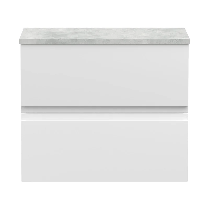 Hudson Reed Urban 600mm Wall Hung 2-drawer Vanity Unit & Laminate Worktop Contemp Satin White MFC Painted Matt 522x605x390mm - URB104LBG