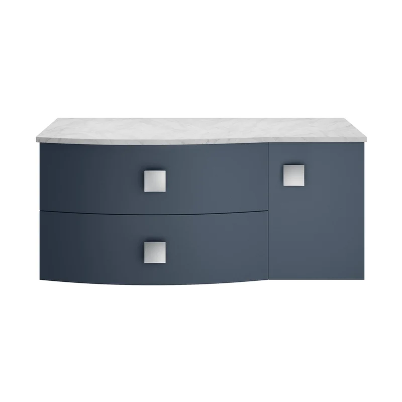 Hudson Reed Sarenna 1000mm Left Hand Cabinet With Marble Top Contemp Mineral Blue MFC Smooth Matt 446x1012x504mm - SAR305L