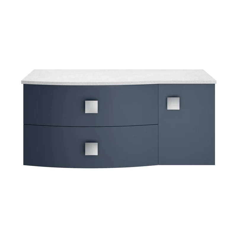Hudson Reed Sarenna 1000mm Left Hand Cabinet With Marble Top Contemp Mineral Blue MFC Smooth Matt 446x1012x504mm - SAR303L