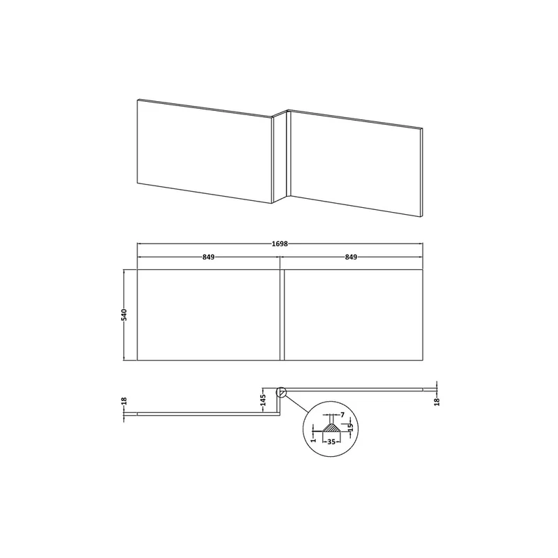Hudson Reed Urban 1700mm Square Shower Bath Front Panel Contemp Satin Grey MDF Painted Matt 540x1698x163mm