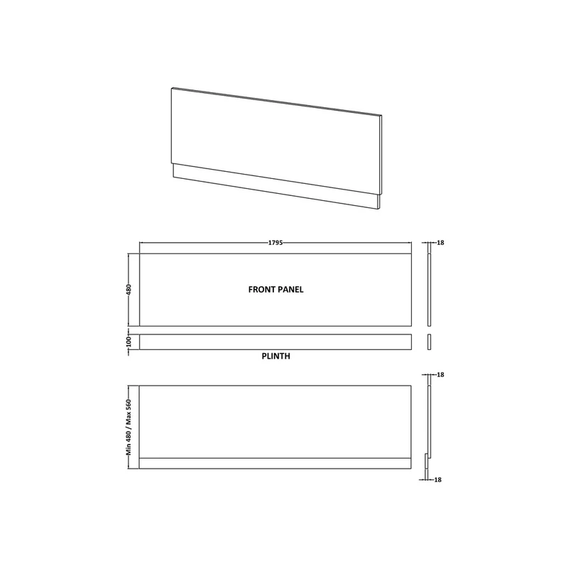 Hudson Reed Urban 1800mm Bath Front Panel Contemp Satin White MDF Painted Matt 560x1795x36mm
