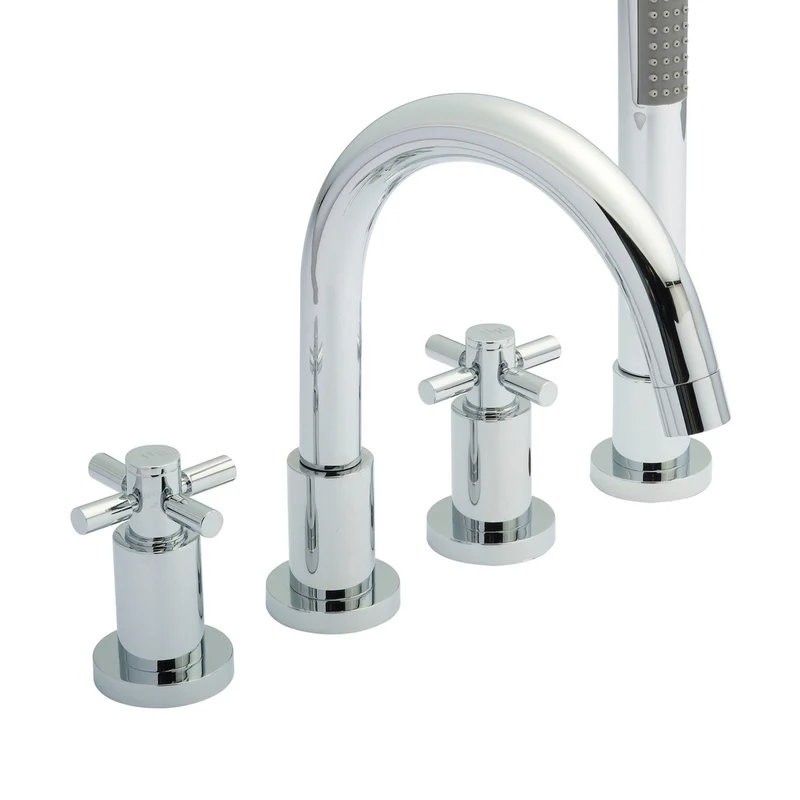 Hudson Reed Tec Crosshead 4 Tap Hole Bath Mixer Contemp Chrome Brass 236x345x207mm
