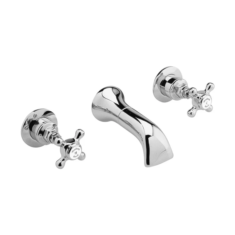 Hudson Reed Topaz 3 Tap Hole Wall Mounted Basin Mixer Trad Chrome Brass - BC317HX