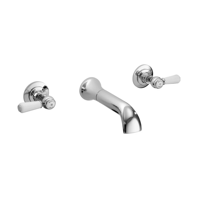 Hudson Reed Topaz 3 Tap Hole Wall Mounted Basin Mixer Trad Chrome Brass - BC317HL