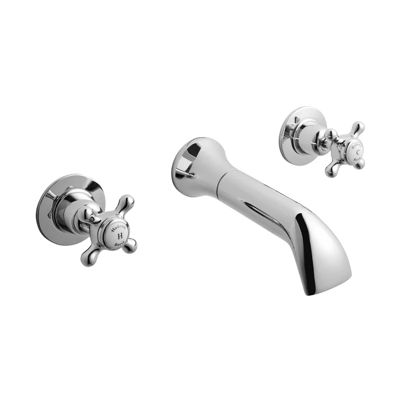 Hudson Reed Topaz 3 Tap Hole Wall Mounted Basin Mixer Trad Chrome Brass - BC317DX