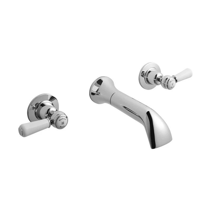 Hudson Reed Topaz 3 Tap Hole Wall Mounted Basin Mixer Trad Chrome Brass - BC317DL
