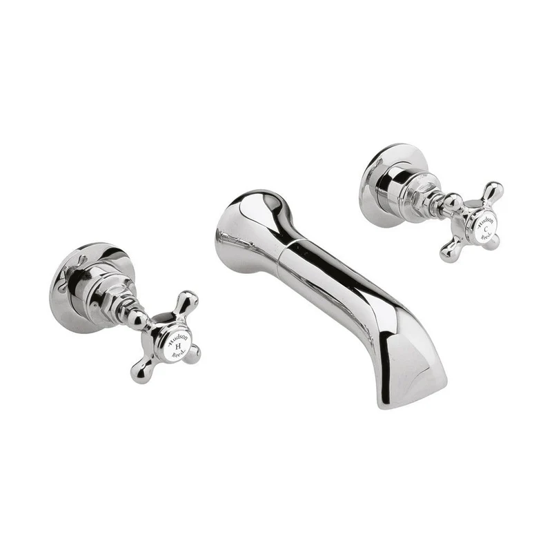 Hudson Reed Topaz Wall Mounted Bath Spout & Stop Taps Trad Chrome Brass - BC309HX