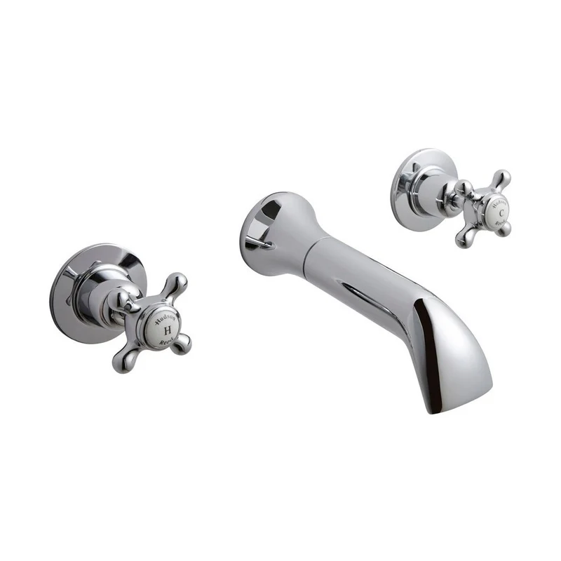 Hudson Reed Topaz Wall Mounted Bath Spout & Stop Taps Trad Chrome Brass - BC309DX
