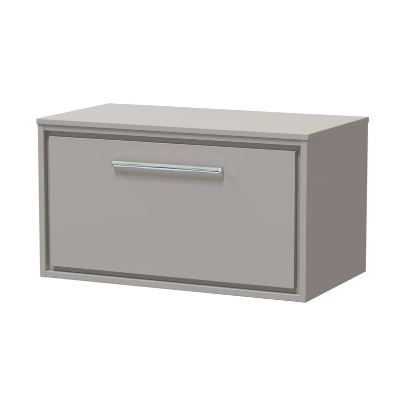 Hudson Reed Lille 800mm Wall Hung Single Drawer Vanity With Worktop Contemp Pebble Grey MFC Smooth Matt 449x805x460mm
