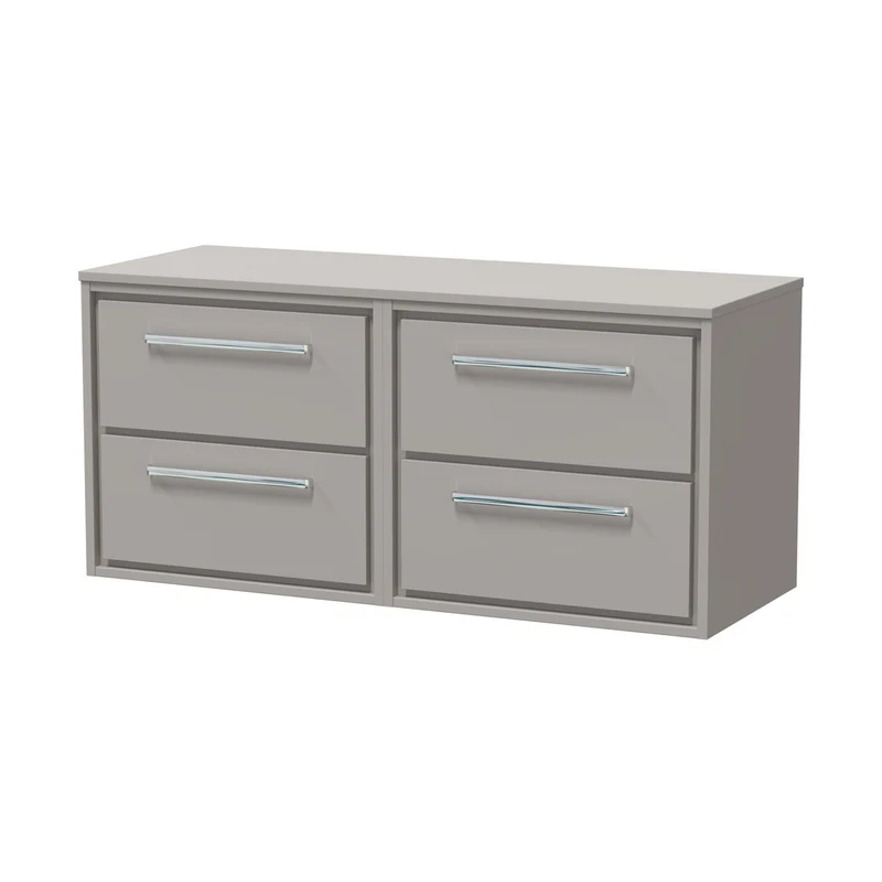 Hudson Reed Lille 1200mm Wall Hung 4-drawer Vanity With Worktop Contemp Pebble Grey MFC Smooth Matt 557x1205x460mm
