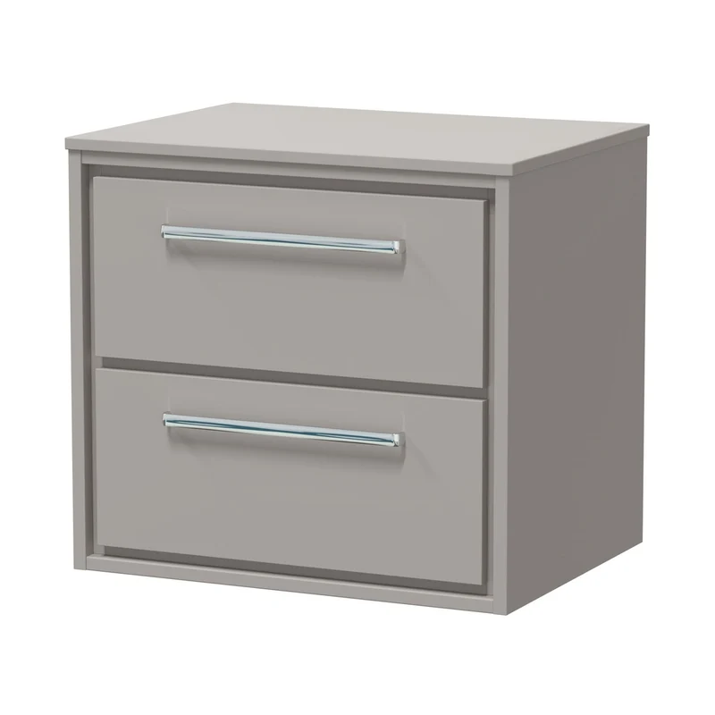 Hudson Reed Lille 600mm Wall Hung 2-drawer Vanity With Worktop Contemp Pebble Grey MFC Smooth Matt 557x605x460mm