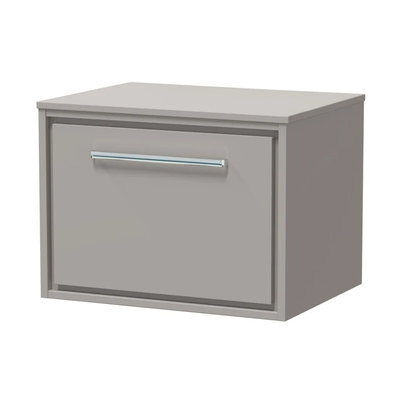 Hudson Reed Lille 600mm Wall Hung Single Drawer Vanity With Worktop Contemp Pebble Grey MFC Smooth Matt 449x605x460mm
